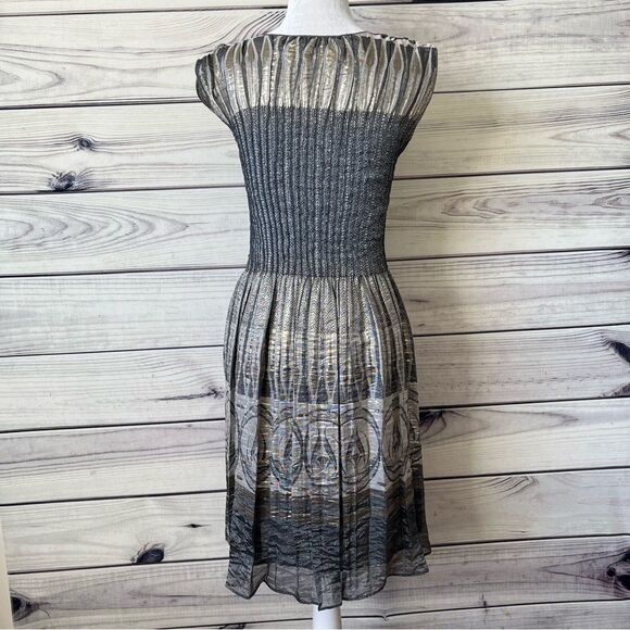 Max Studio Metallic Silver & Grey Pleated Stretchy Fit & Flare Dress - Picture 8 of 11